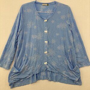 Chalet et Ceci Medium Blue Floral Ultra Soft Relaxed Lagenlook Button Down